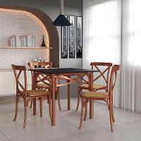 Conjunto De Mesa Eiffel Redondo Tampo De Madeira 110Cm Branco Com 4 Cadeiras Cobre - Branco - 3