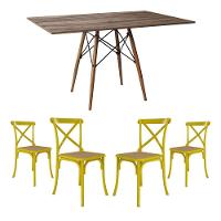 Jogo De Mesa Eiffel Retangular Tampo De Madeira 120X75Cm Amêndoa Com 4 Cadeiras Katrina Amarela - 1