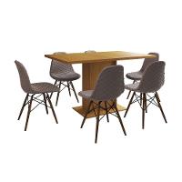 Mesa Jantar Londres Retangular Canela 137X90Cm 6 Cadeiras Estofadas Nude Médio Madeira - 7