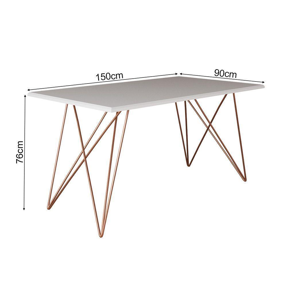 Mesa De Jantar Industrial Com 6 Cadeiras Katrina Cobre Trama Premium Cobre E Branco 150 Cm - Preto - 3