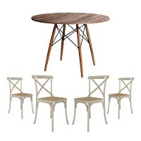 Conjunto De Mesa Eiffel Redondo Tampo De Madeira 110Cm Amêndoa Com 4 Cadeiras Katrina Off White - 1