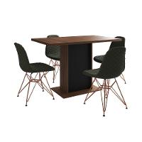 Mesa Jantar Londres Tampo Amêndoa 120Cm Base Preta 4 Cadeiras Base Cobre Estofado Verde - 6
