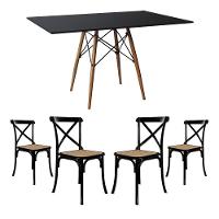 Jogo De Mesa Eiffel Retangular Tampo De Madeira 120X75Cm Preto Com 4 Cadeiras Katrina Off White - 1