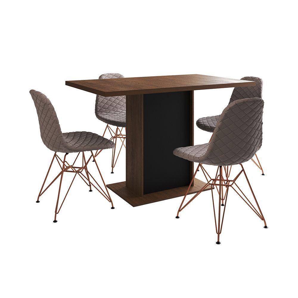 Mesa Jantar Londres Tampo Amêndoa 120Cm Base Preta 4 Cadeiras Base Cobre Estofado Nude Médio - 6