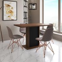 Mesa Jantar Londres Tampo Amêndoa 120Cm Base Preta 4 Cadeiras Base Cobre Estofado Nude Médio - 1