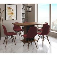 Mesa Jantar Londres Retangular Amêndoa 137X90 Base Preta 6 Cadeiras Estofadas Vermelho Madeira - 1