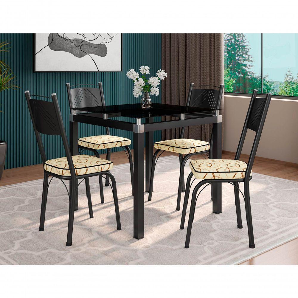 Conjunto De Mesa Tubular Malva Com 4 Cadeiras 151 Tampo De Vidro 75Cm Preto Assento Cedro Artefamol - 3