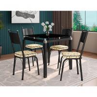 Conjunto De Mesa Tubular Malva Com 4 Cadeiras 151 Tampo De Vidro 75Cm Preto Assento Cedro Artefamol - 3
