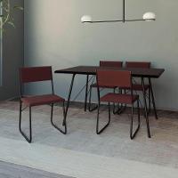 Mesa Jantar Paraty 137Cm Tampo Preto Com 4 Cadeiras Angra Estofadas Preta E Marrom - Cor: Marrom - 1