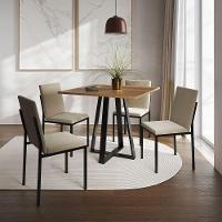 Conjunto De Jantar Mesa Mônaco 90Cm Tampo Imbuia Com 4 Cadeiras Estofadas Bege - Cor: Preto - 1