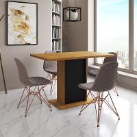 Mesa Jantar Londres Tampo Canela 120Cm Base Preta 4 Cadeiras Base Cobre Estofado Nude Médio - 1