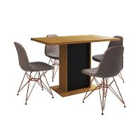 Mesa Jantar Londres Tampo Canela 120Cm Base Preta 4 Cadeiras Base Cobre Estofado Nude Médio - 6