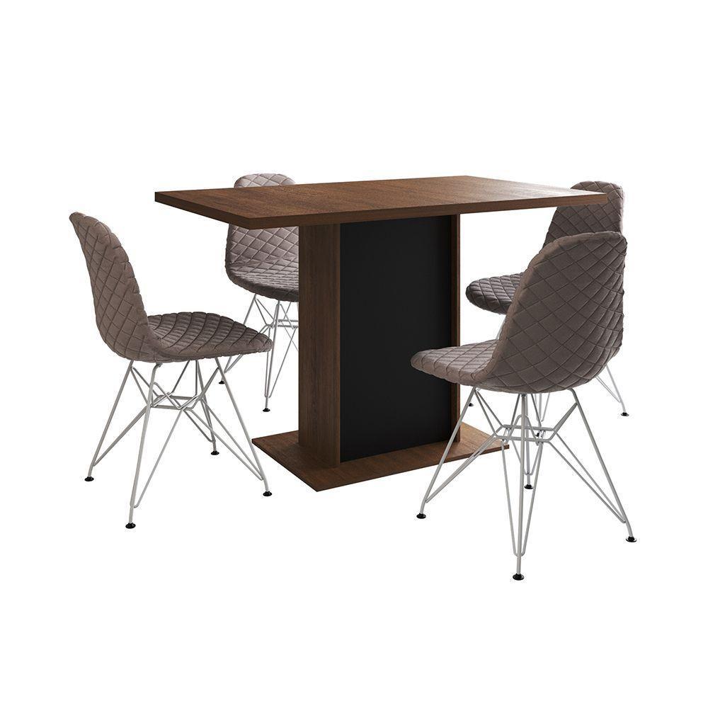 Mesa Jantar Londres Tampo Amêndoa 120Cm Base Preta 4 Cadeiras Ferro Branco Estofado Nude Médio - 6