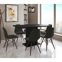 Mesa Jantar Londres Retangular Preta 137X90Cm 6 Cadeiras Estofadas Verde Madeira - 1