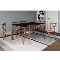 Conjunto Mesa De Jantar Elen Com 6 Cadeiras Katrina Base Cobre E Tampo Preto 150Cm - Cor: Marrom