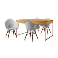 Mesa Jantar Industrial Canela 137X90Cm Base Cobre Com 4 Poltronas Brancas Ma Cor: Canela - 6