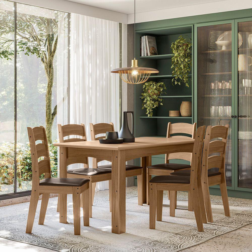 Conjunto Sala De Jantar Mali 1,56 Com 6 Cadeiras Cedro 61C - 2