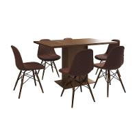 Mesa Jantar Londres Retangular Amêndoa 137X90Cm 6 Cadeiras Estofadas Caramelo Madeira - 26
