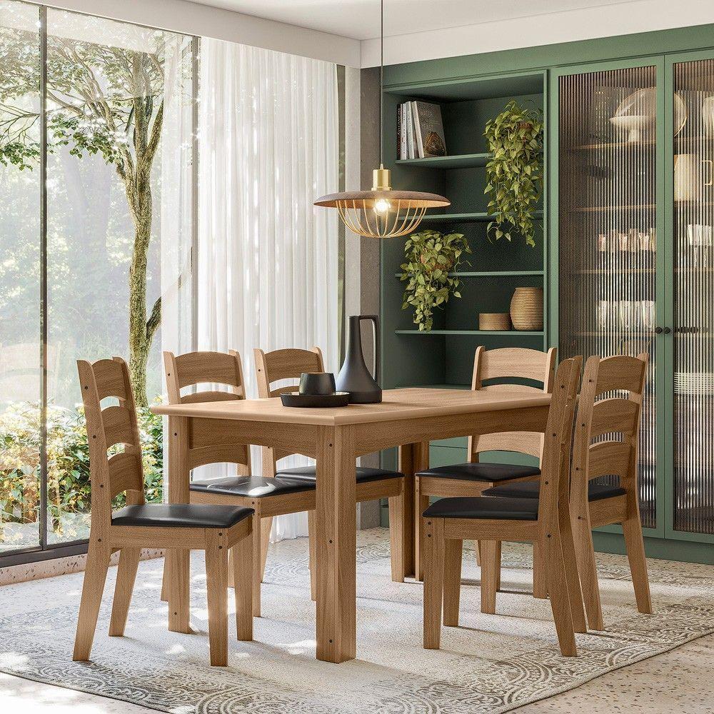 Conjunto Sala De Jantar Mali 1,56 Com 6 Cadeiras Cedro 11C - 2