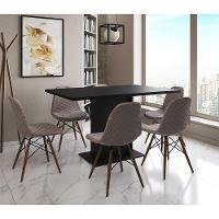Mesa Jantar Londres Retangular Preta 137X90Cm 6 Cadeiras Estofadas Nude Médio Madeira - 1