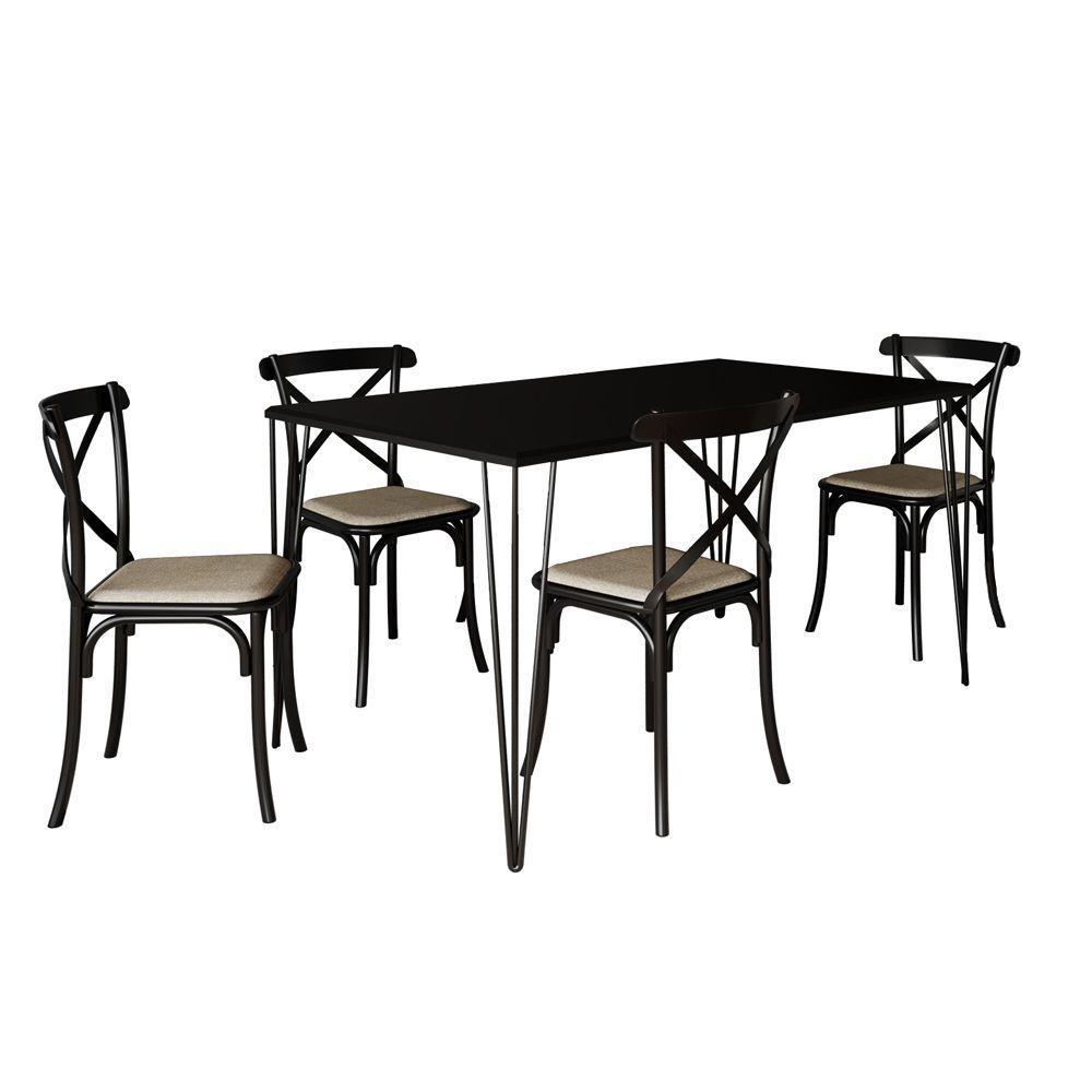 Conjunto De Mesa Elen Retangular Tampo De Madeira 140X80Cm Preto Com 4 Cadeiras Katrina Preto - 1