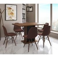 Mesa Jantar Londres Retangular Amêndoa 137X90 Base Preta 6 Cadeiras Estofadas Caramelo Madeira - 1
