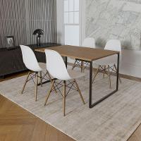 Mesa Industrial Base De Ferro Preto 137X90 Tampo Amêndoa 4 Cadeiras Eiffel Madeira Assento Branco - 1