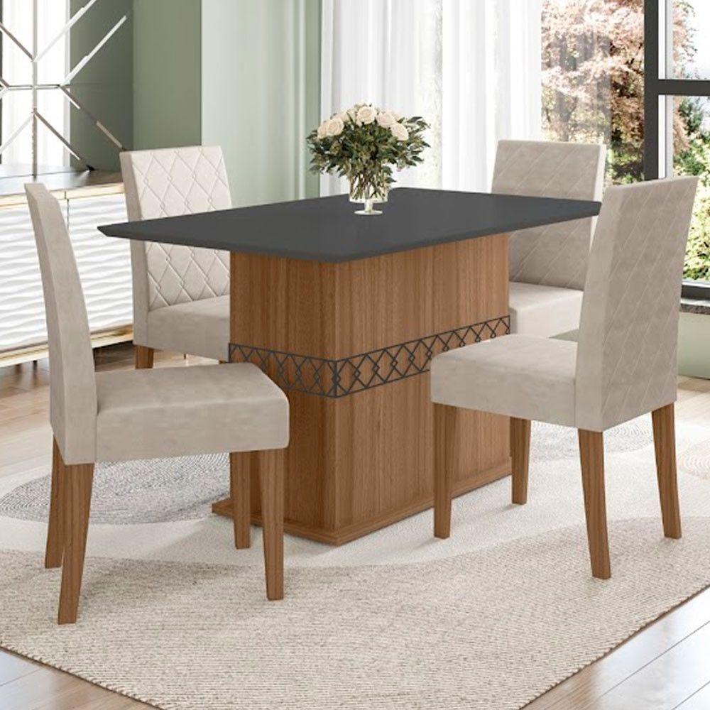 Conjunto Sala De Jantar Mesa Agata 4 Cadeiras Jade Poliman Carvalho Com Grafite - 1