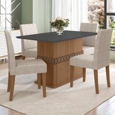 Conjunto Sala De Jantar Mesa Agata 4 Cadeiras Jade Poliman Carvalho Com Grafite