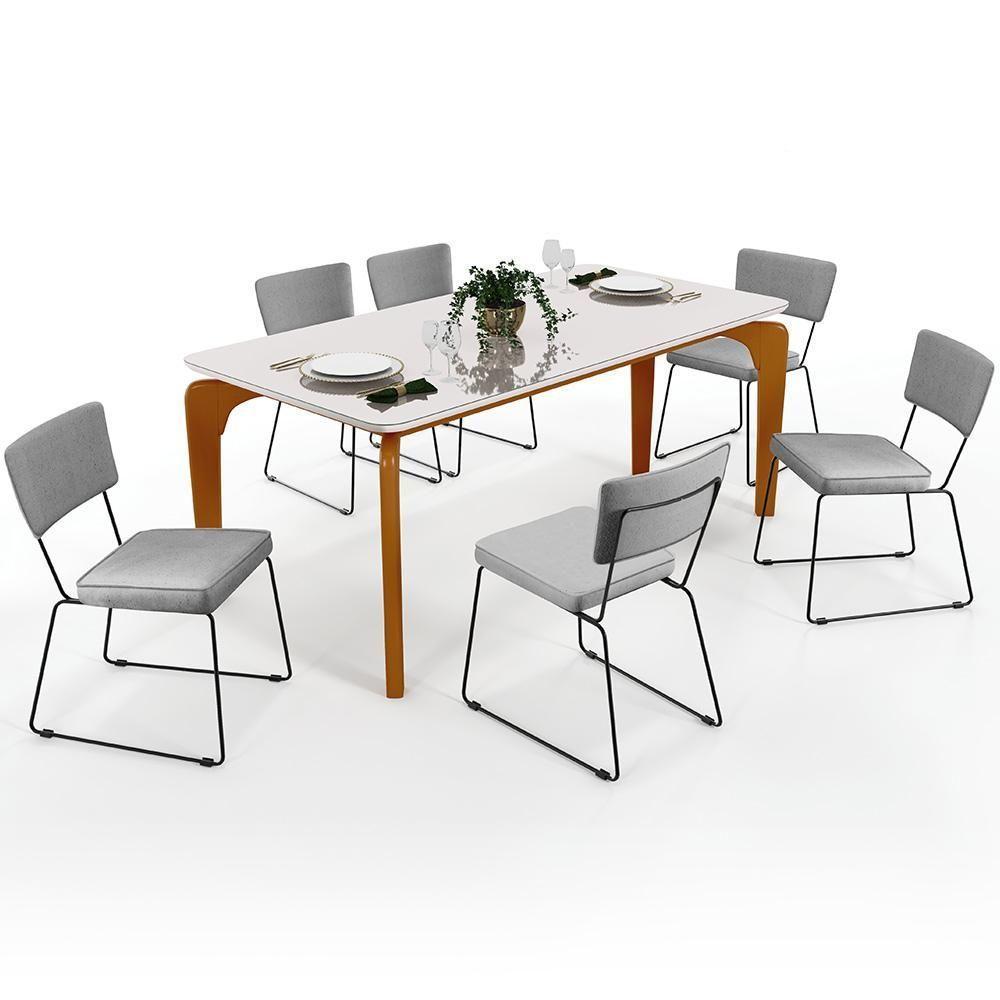 Mesa De Jantar 160cm Off White Nature Com 6 Cadeiras Cinza - 1