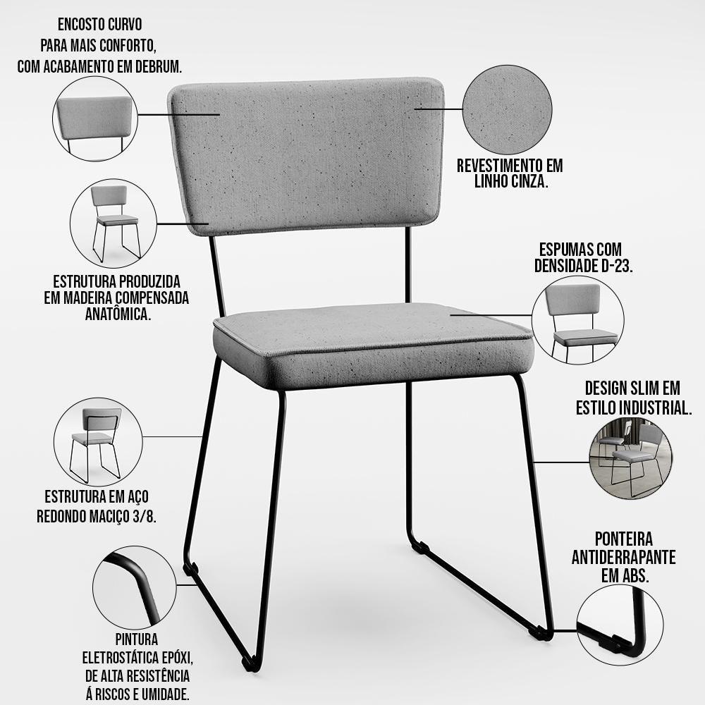 Mesa De Jantar 160cm Off White Nature Com 6 Cadeiras Cinza - 8