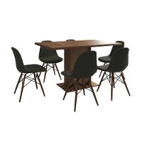 Mesa Jantar Londres Retangular Amêndoa 137X90Cm 6 Cadeiras Estofadas Verde Madeira - 6