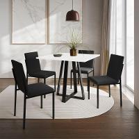 Conjunto De Jantar Mesa Mônaco 90Cm Tampo Branco Com 4 Cadeiras Estofadas Pretas - Cor: Preto - 1