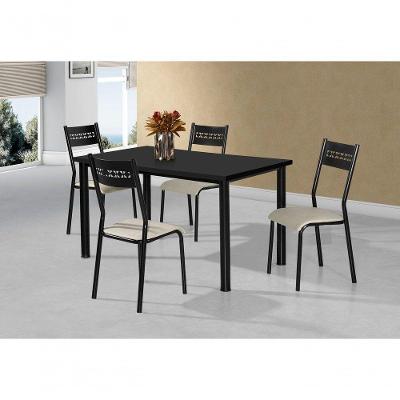 Conjunto Mesa Jasmim 1,20X0,80 Mdp C/4 Cadeiras Titanium Tampo Preto Tubo Preto