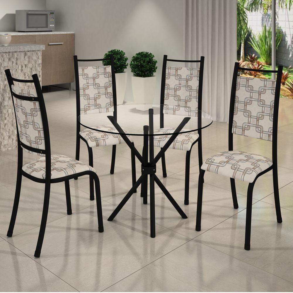 Conjunto Mesa Redonda Verona Com Tampo Vidro E 4 Cadeiras Bm Tubulares - 3