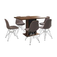 Mesa Jantar Londres Retangular Amêndoa 137X90 Base Preta 6 Cadeiras Estofadas Nude Médio Ferro Branc - 11