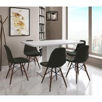 Mesa Jantar Londres Retangular Branca 137X90 6 Cadeiras Estofadas Verde Madeira - 1