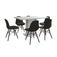 Mesa Jantar Londres Retangular Branca 137X90 6 Cadeiras Estofadas Verde Madeira - 6