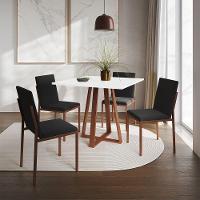 Conjunto De Jantar Mesa 90Cm Branca Com 4 Cadeiras Estofadas Pretas Base Cobre - Preto - 1