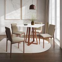 Conjunto De Jantar Mesa 90Cm Branca Com 4 Cadeiras Estofadas Bege Base Cobre - Preto - 1