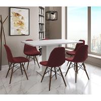 Mesa Jantar Londres Retangular Branca 137X90 6 Cadeiras Estofadas Vermelho Madeira - 1