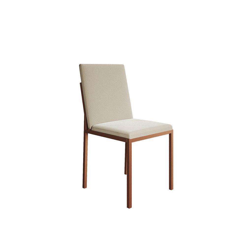 Conjunto De Jantar Mesa 90Cm Imbuia Com 4 Cadeiras Estofadas Bege Base Cobre - Preto - 5