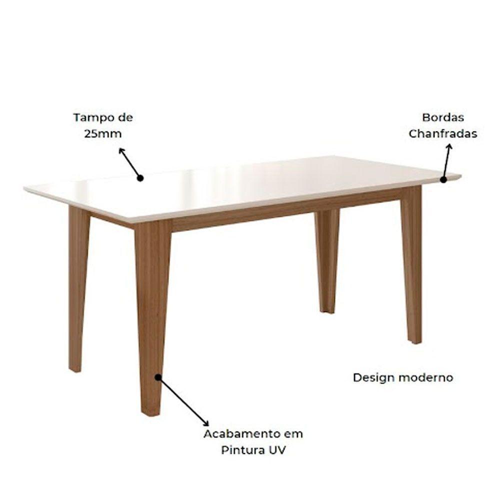 Conjunto Sala De Jantar Mesa Liz 6 Cadeiras Jade Poliman Carvalho Com Off White - 6