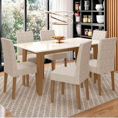 Conjunto Sala de Jantar Mesa Liz 6 Lugares Tampo MDP Chanfrado com Cadeiras Jade Suede Off White