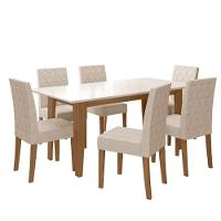 Conjunto Sala De Jantar Mesa Liz 6 Cadeiras Jade Poliman Carvalho Com Off White - 7