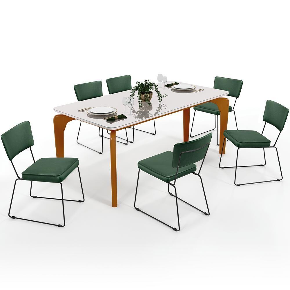 Mesa De Jantar 160cm Off White Com 6 Cadeiras Verde Musgo - 1