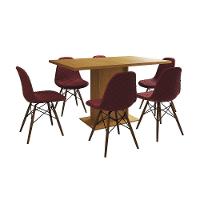 Mesa Jantar Londres Retangular Canela 137X90Cm 6 Cadeiras Estofadas Vermelho Madeira - 6