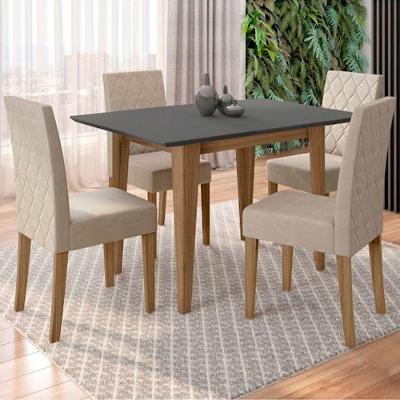Conjunto Sala De Jantar Mesa Kate 4 Cadeiras Jade Poliman Carvalho Com Grafite