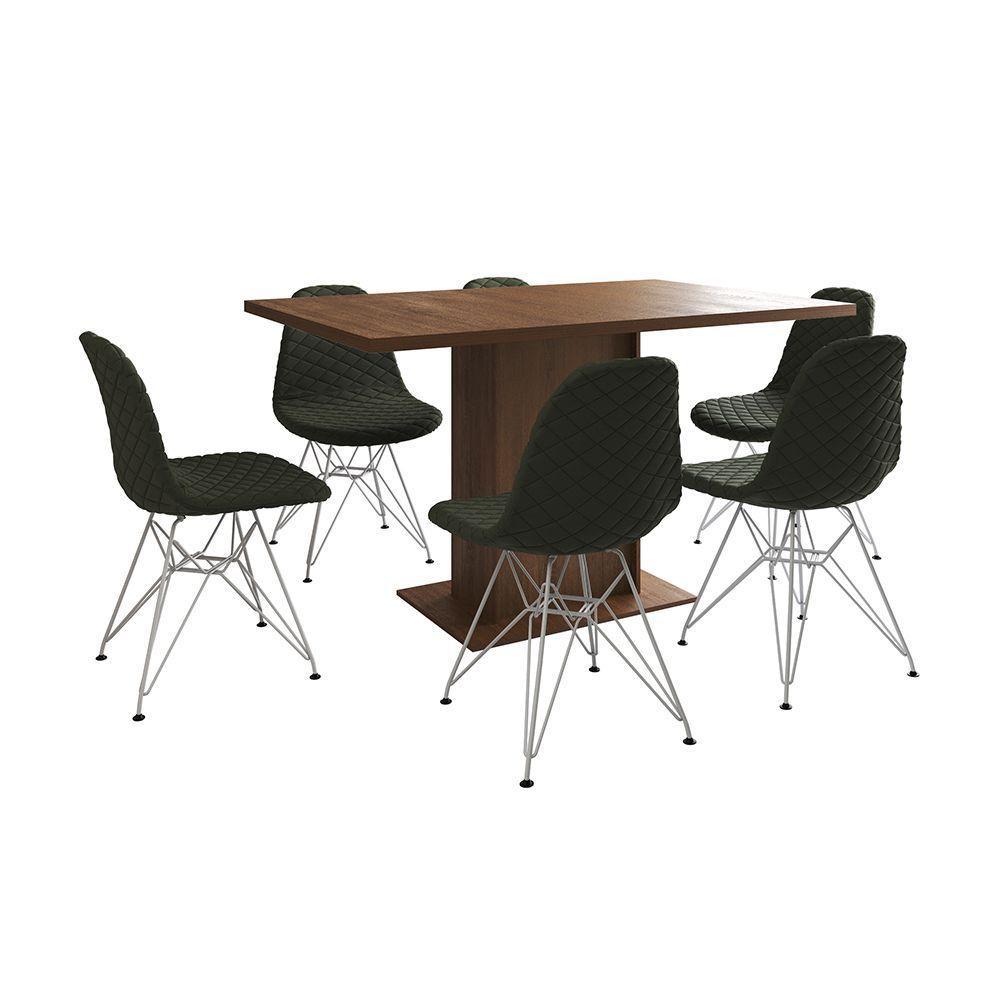 Mesa Jantar Londres Retangular Amêndoa 137X90Cm 6 Cadeiras Estofadas Verde Ferro Branco - 5