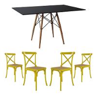Conjunto De Mesa Eiffel Retangular Tampo De Madeira 120X75Cm Preto Com 4 Cadeiras Katrina Amarela - 1